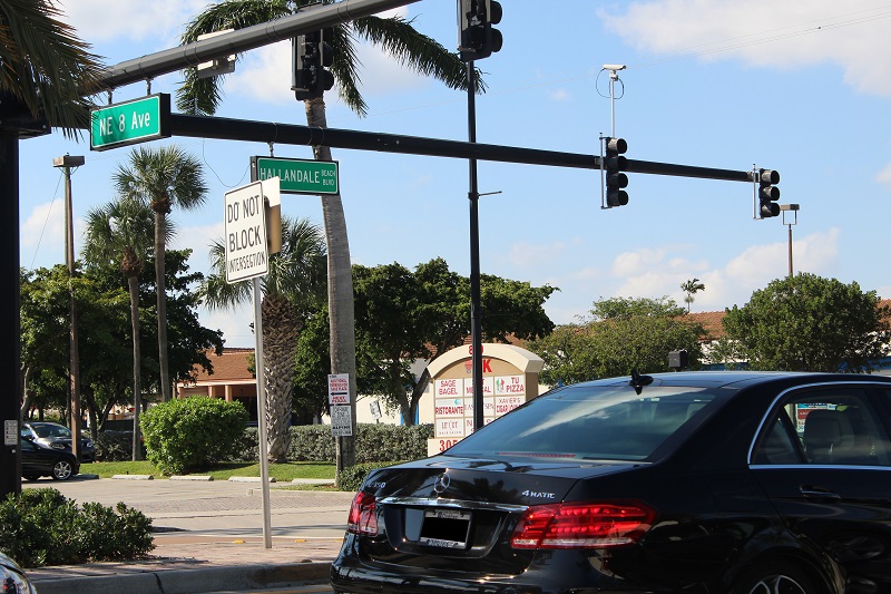 View of NE 8th Ave heading west on Hallandale Beach Boulevard