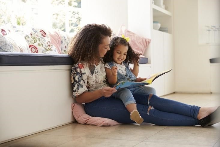 A mother reading to her daughter